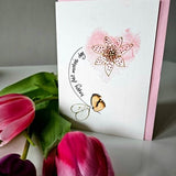Mummys first Mother's Day handmade card, pink and copper flower.