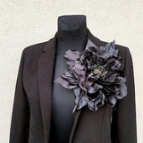 Shoulder corsage oversized Extra large flower brooch pin black