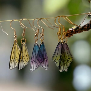 Fairy wing drop earrings with multicolor translucent wing charms