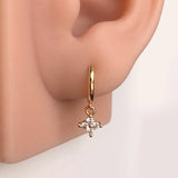 Diamond Flower Drop Hoops Blixore, Huggie Earrings, Dainty Dangling Flower Earrings, Crystal Earrings, Gift for Her, Bridal Gift, E006