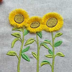 Three Sunflowers Fringed Flower Stems Fluffy Fringe Sunflower many Sizes Embroidery File machine embroidery designs download Sunflower fuzzy