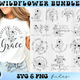 Wildflower quote SVG bundle with black floral line art and inspirational quote designs