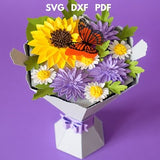 3D Paper flower bouquet svg, Flower vase svg, Mothers day gift box, Bouquet of paper flowers, Paper bouquet template, Bouquet with sunflower