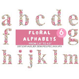 Floral Font Machine Embroidery, A-Z Full Flower Alphabet Embroidery Designs, Lowercase Letters, PES DST etc - 6 sizes - Instant Download