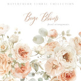 Watercolor Neutral Flowers - Beige and White - Beige and Maroon Flowers - Floral Arrangements - Dreamy Wedding Clipart - Watercolor Clipart