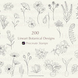 200 Line art Botanical Procreate Stamps, Floral Procreate Stamps, Procreate Flower Stamps, Procreate Line art Stamps, Procreate leaves