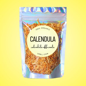 100% organic dried calendula herb in resealable stand-up pouch
