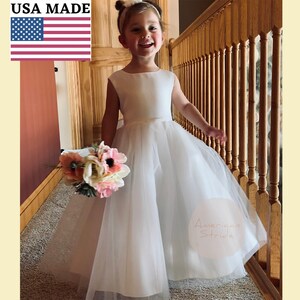 USA Made | Simple Classic 4 Layer Tulle and Satin Top Flower Girl Dress | Perfect flower girl dress | Size 6M - Teen | Madison dress
