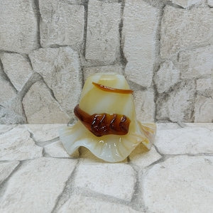 Vintage glass flower lampshade for chandelier, white with amber accents