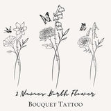 2 Names Custom Birth Flower Tattoo Design Personalized Birth Floral Tattoo Custom Family Birth Flower Bouquet With Names Unique Tattoo