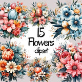 Watercolor flowers Clipart | bouquet floral Gift Decor | Instant Download for Commercial Use