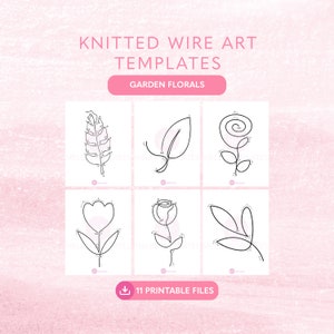 Printable knitted wire art flower templates sheet with garden floral wire patterns
