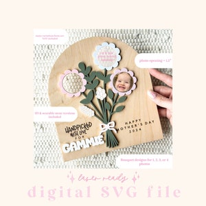 Mother's handpicked flower photo sign SVG design with floral cutouts and grandma text