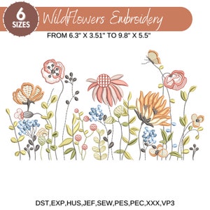 Machine embroidery design bundle with wildflower meadow botanical motifs, 6 sizes