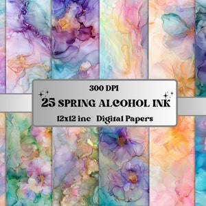 Pastel alcohol ink floral digital paper pack with abstract spring backgrounds, 12x12