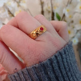 Adjustable hammered gold and red flower ring ¥ Adjustable rings ¥ Women's jewelry ¥ Women's gift idea ¥ trendy ¥ free delivery