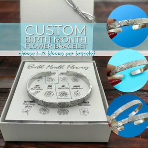 Silver-tone birth month flower bracelet with adjustable clasp and sparkling stones