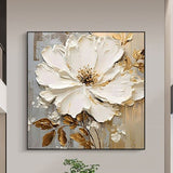 Extra Large Flower Oil Painting on Canvas, Original Abstract Floral Wall Art Minimalist Art Custom Painting White Decor Living Room Decor
