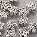 Lot of 10 beads ¿7 mm - 5 petal flower - Tibetan style - alloy - antique silver - Free delivery