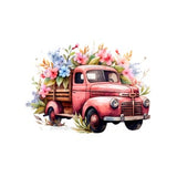 Vintage Flower Truck PNG, Retro Red Truck Clipart, Spring Watercolor Clip Art