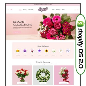 Minimal flower website homepage with bouquet banner and category icons
