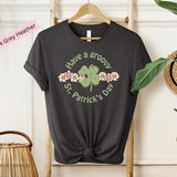 Groovy St. Patrick's Day, Winking Shamrock and Hippie Flowers T-shirt, Express Delivery, Male Female Retro Unisex Jersey Short Sleeve Tee