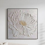 Large Heavy Textured Flower Oil Painting on Canvas, Original Abstract White Floral Landscape Acrylic Wall Art Modern Living Room Home Decor