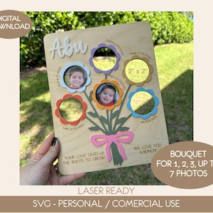 Mother's Day flower photo bouquet SVG on kraft board with 2 photo circles and heart text