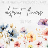Abstract Flowers Clipart Bundle, Dried Flowers PNG, Printable Wildflowers, Floral Watercolor Clip Art, Transparent, Digital Instant Download