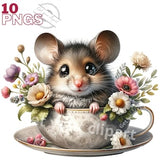 Mice in tea cup clipart bundle, Mice pngs, Watercolor mice graphics, Cute mice with Transparent background and Commercial use