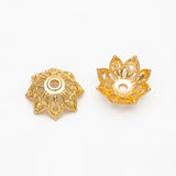 Gold floral bead cap set with round hole, gold-plated brass flower end caps