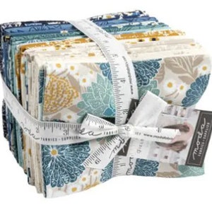 Floral fabric fat quarter bundle with blue and cream prints