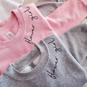 Toddler crewneck sweatshirt set: pink and heather gray with cursive text front