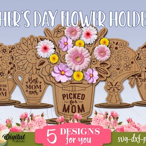 Laser-cut flower holder stand with floral and bow details