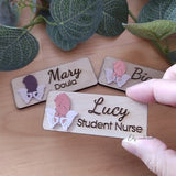 Personalized Tag ID badge  2D new born Baby in the womb. Gift for midwife, doula, nurse. Wooden engraved.