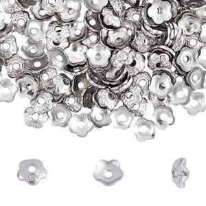 Stainless steel 5-petal flower spacer cups, silver, small metal disc set