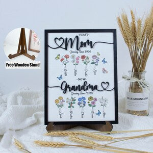 Wooden standing garden sign for grandma with heart, flowers, and 'Grandma' text