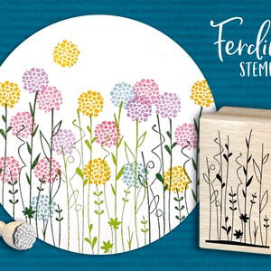Floral stem and flower wall art print with colorful blossoms and slender stems