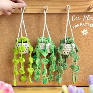 Green crochet hanging pothos plant with macrame-style loop handles