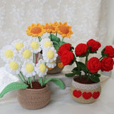 Kawaii Crochet Flower in Pot, Knitted Sunflower in Pot, Crochet Daisy in Pot,Crochet Rose, Crochet Lily Night Light,Birthday Gift for Her
