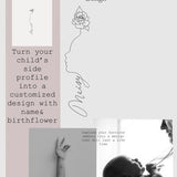 Baby side profile birth flower name minimal tattoo design JPEG PNG SVG