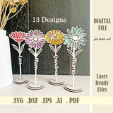 SVG Standing Daisy Laser Cut file, Wooden Flower With Stand svg, Florals MotherÕs day gift, Personalizable Mothers Day 3D Mum Flower