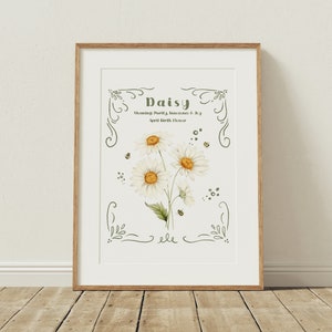 April Birth Flower Print, Birth Flower Wall Art, Daisy Print, April Birth Flower Gift