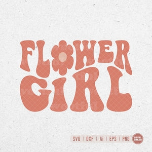Flower girl SVG cut file with bold coral wavy lettering