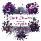 Dark Purple Flowers Clipart Bundle - Moddy PNG Elements for Digital Art! Instant Image Download, Perfect for Gothic Designs.