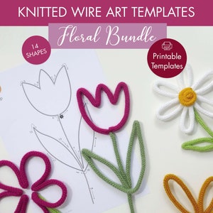 Floral wire art template bundle with flower and leaf shape outlines