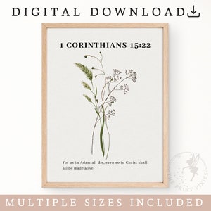 Framed Christian quote poster with floral stem art and '1 Corinthians 15:22'