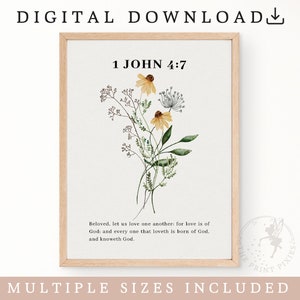 Framed flower wall art print with botanical bouquet and scripture text