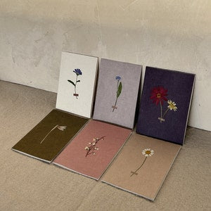 Pressed flower greeting cards with small pressed blooms, set of 5