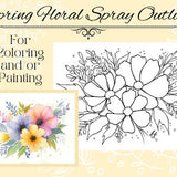 Spring Outline Flower Floral Spray Drawing for Coloring or Painting 8x10 PDF Digital Download